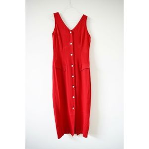 MARNIE WEST Vintage Red Pearl Button Up Maxi Dress | Size 6